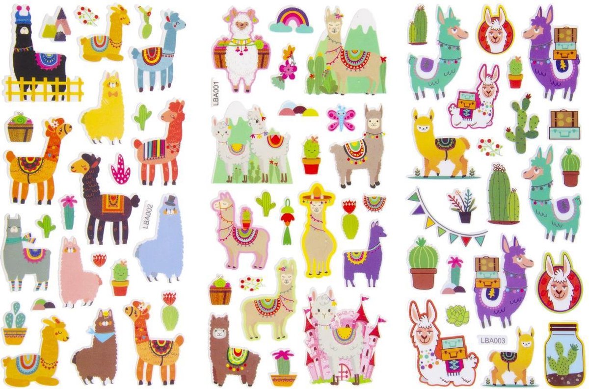 Alpaca Stickers | 28 X 12 Cm | Set van 3 Stickervellen